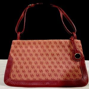 Dooney & Bourke Red Leather Trim Monogramed Shoulder Purse (like new)
